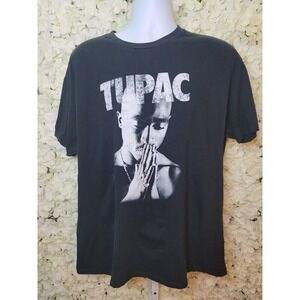 Tupac Graphic T-Shirt Mens Size XL Black 2Pac Praying Hands Print